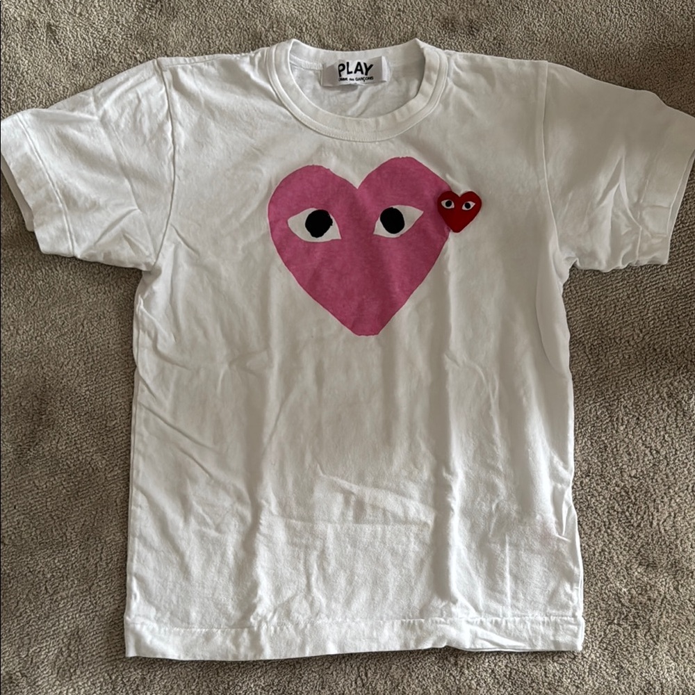Comme des garcon Kids White and Pink Heart T-Shirt
